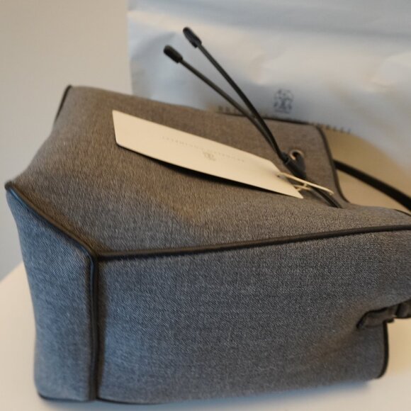 Brunello Cucinelli Duo Bucket Bag Gray Virgin Wool Monili New Tag $2,700 - Picture 15 of 15